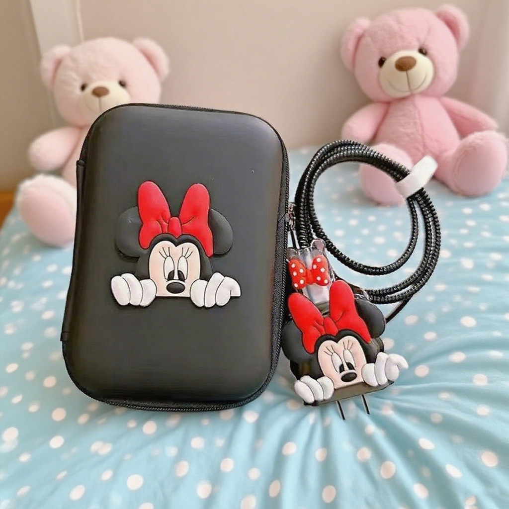 Conjunto de 6 peças de protetores de cabo de dados com padrão da Minnie Mouse, adequados para carregadores de iPhone 2 K