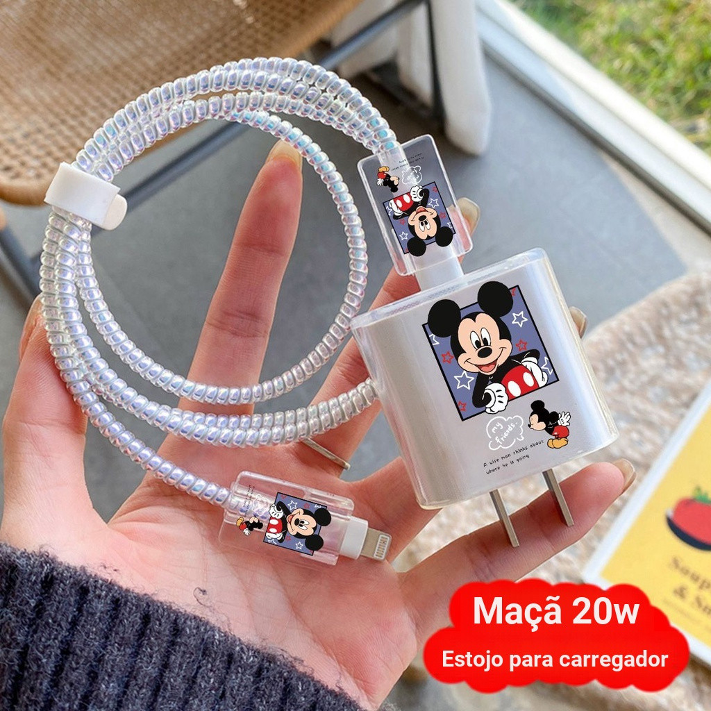 Capa de Proteção para Cabo de Dados Disney Mickey Minnie Compatível com Apple 15 14, Carregador 13 20w, Cabo para Celula