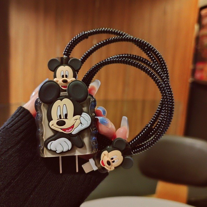Capa Protetora DIY Disney Mickey para Carregador 18/20W, Organizador de Cabo Compatível com iPhone 15 14 13 U84A