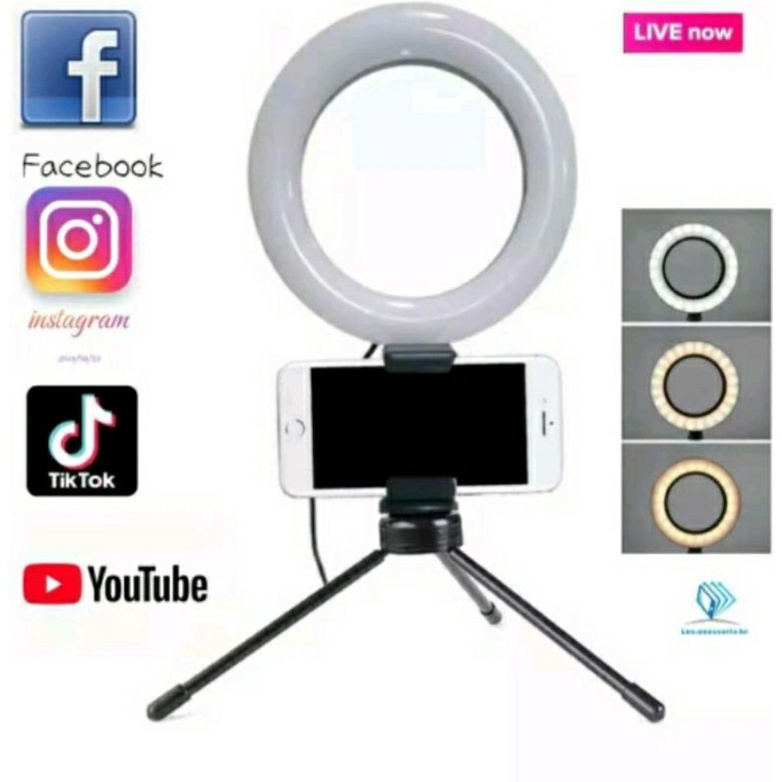 Ring Light de Mesa Com Suporte Blogueira Portátil Luminária De Led 6 Polegadas + Tripé De 16 Cm Right