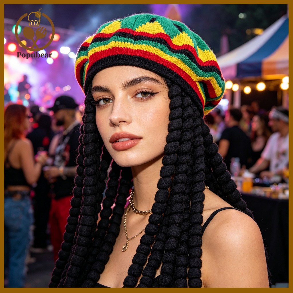 All-in-one Wig Braid Stretch Beret Bottom Hat – Soft Elastic Knitted Cap Non-pressurizing Rainbow Color Foldable for F