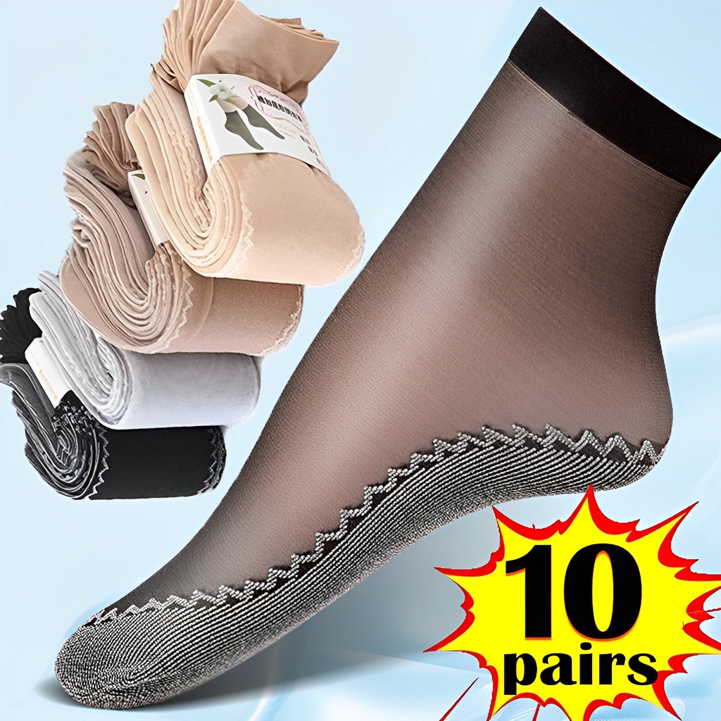10Pairs Primavera Verão Mulheres Meias De Seda Macias De Veludo Emendas De Fundo Antiderrapante Ultrathin Transparentes Para Senhoras