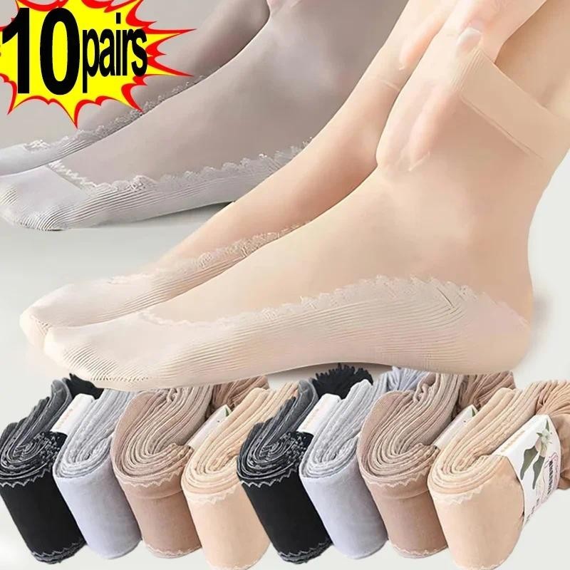 Meias Elásticas De Renda Femininas Ultrathin Transparentes De Malha Sem Escorregamento Emendas De Fundo Feminino De Seda Veludo Tornozelo Curto So