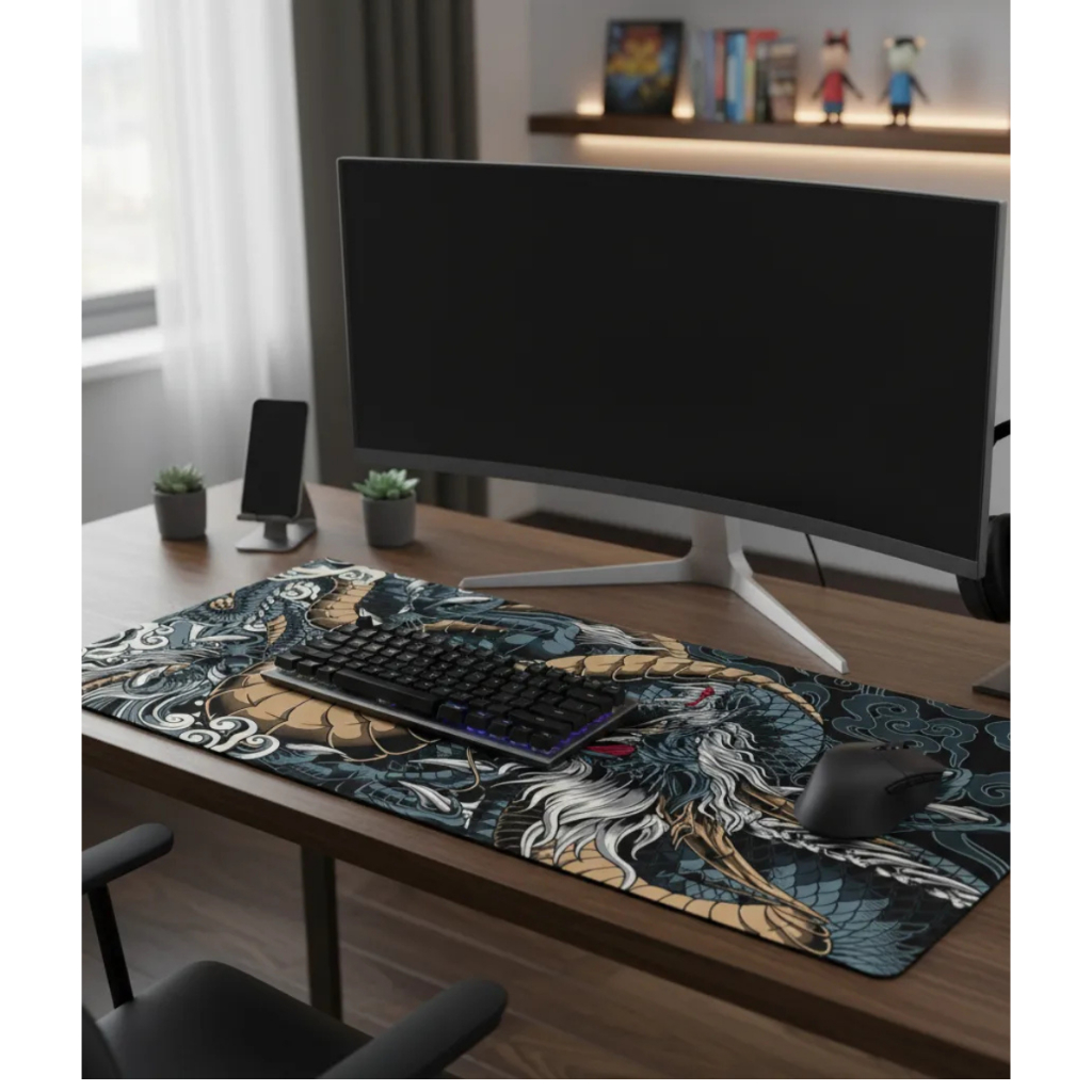 Mouse Pad Gamer Speed Extra Grande 70x35 Dragão Azul