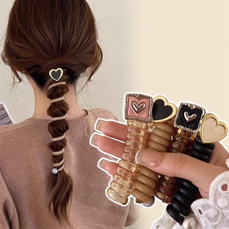 mdgfge Braided Telephone Wire Hair Bands New Phone Cord Straight Spiral Hair Ties No Crease Elastic Coils Multi Color Ha