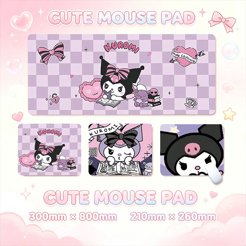 Grande Borracha Mouse Pad Macio Roxo Kuromi Multi Layout Estrela Verificador Livro Coração Kawaii Antiderrapante Estendi