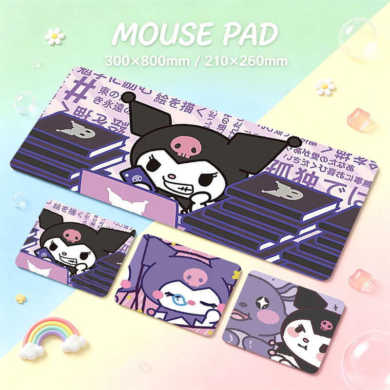 Tapete De Rato Kawaii Roxo Lavanda Macio Adorável Kuromi E Baku Multi Scene Wink Face Design Mesa Estendido De Borracha