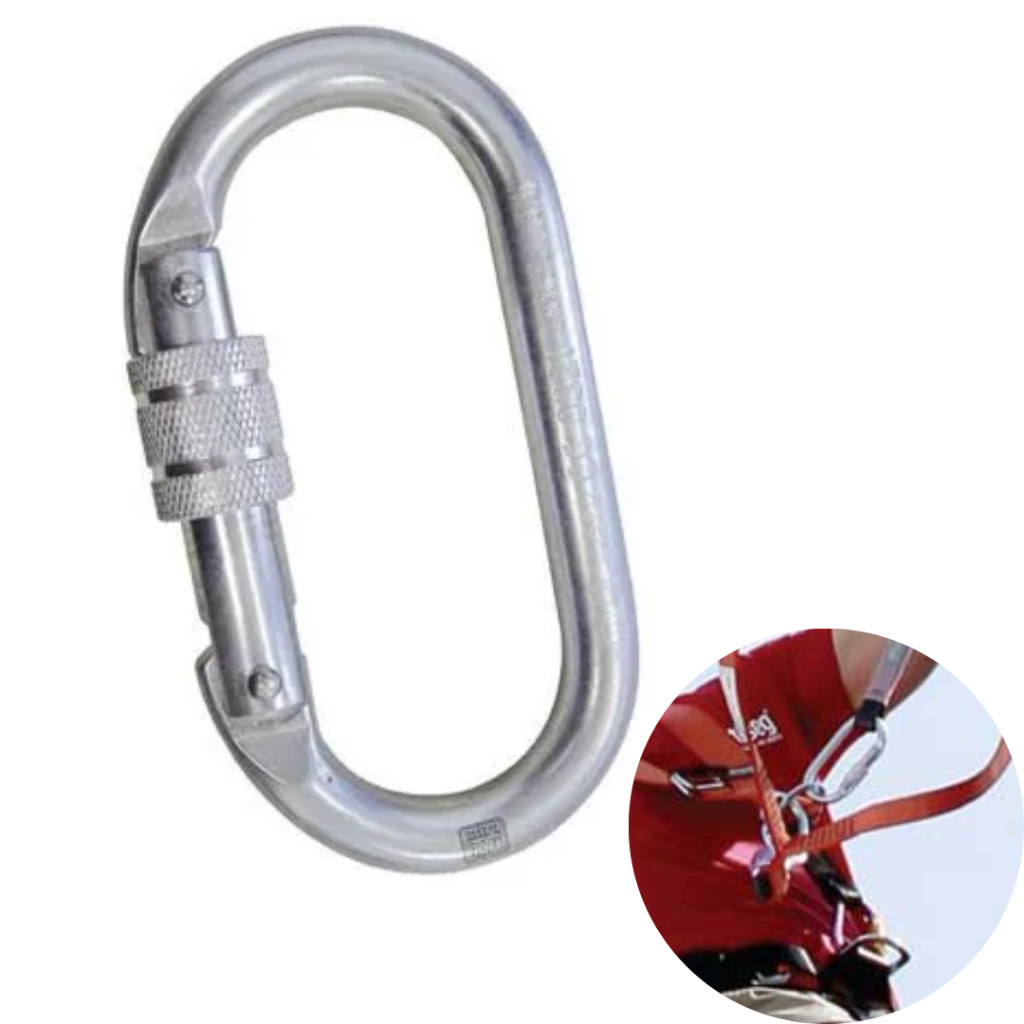 Mosquetão Aço Oval Rosca Ultra Safe 25 Kn Robusto Compactado Segurança em Trabalho em Altura de Proteção