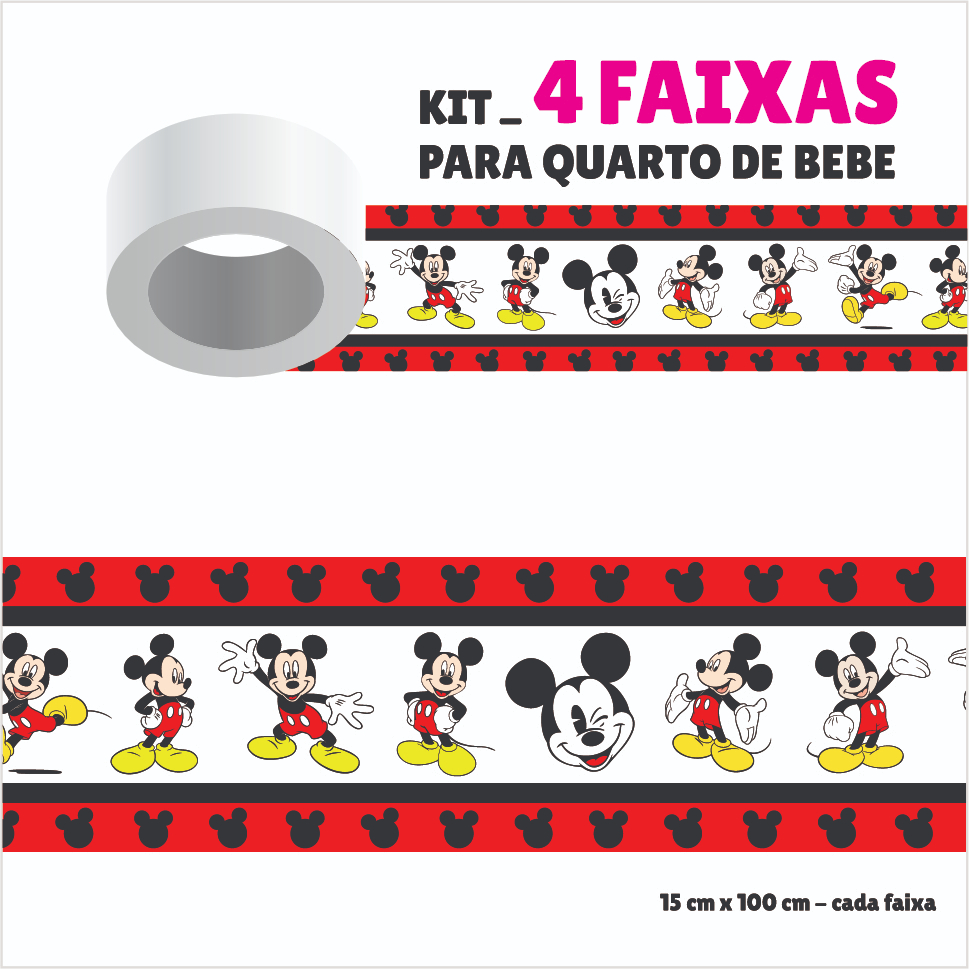 kit - Faixa Adesiva para Quarto de Bebê - mickey _ MOUSE - 04 Unid