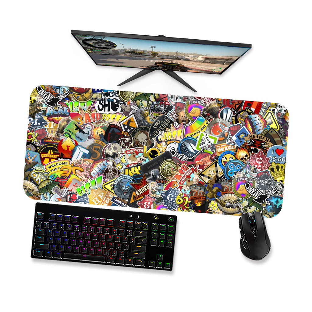 Mouse Pad Gamer Grande  CSGO STICKERS 1  90x40 80x40 60x40 70x30 45x40