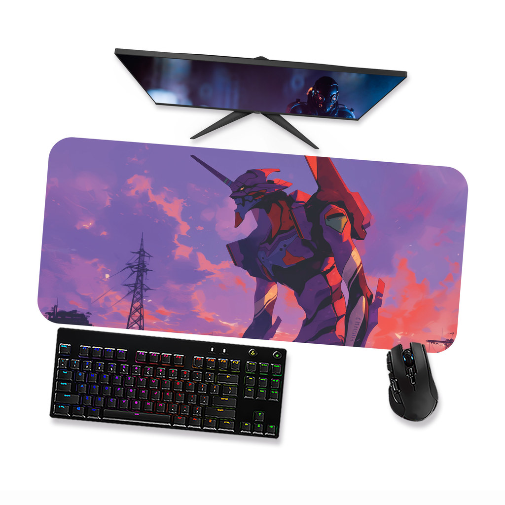 Mousepad Neon Genesis Evangelion Unidade EVA-01 Gamer Grande 90x40 70x30 Speed Antiderrapante Borda Costurada OP1