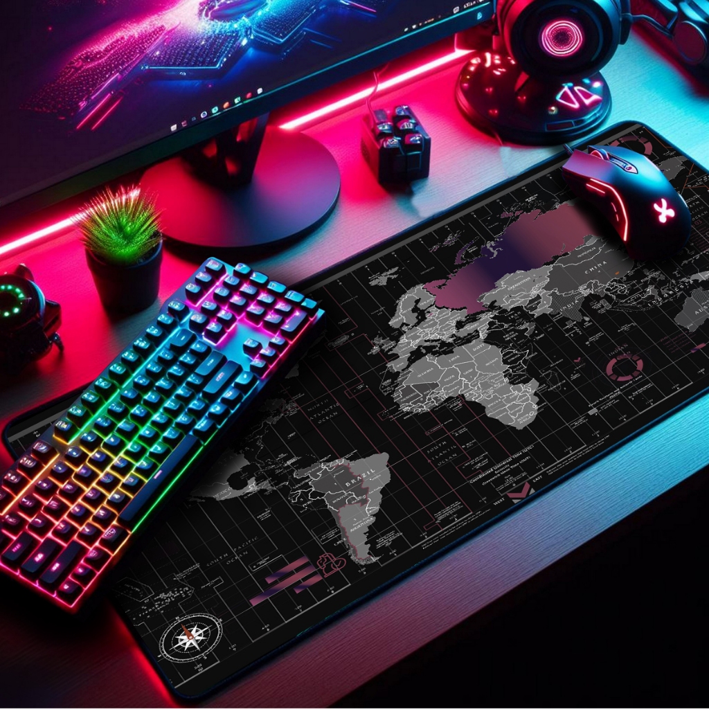 Mouse Pad Gamer Speed Premium Estampas Mapa-mundi Borda Costurada Diversos Tamanhos
