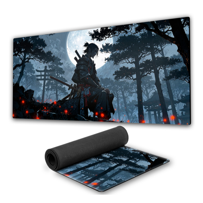 Mouse Pad Samurai guerreiro japão japones Premium fundo de borracha 90x40cm 80x30cm 900x400 800x300 speed gamer mousepad