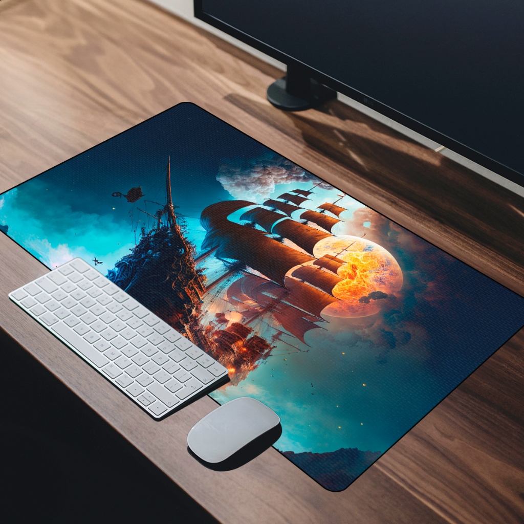 Mouse Pad Gamer Speed Extra Grande Premium 65X32cm Tema Navio Pirata