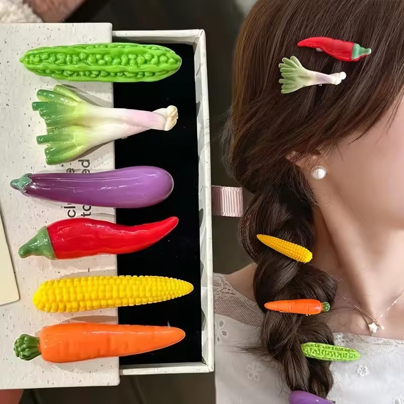 12-3 Pçs Doce Bonito Vegetal Cenoura Repolho Grampo De Cabelo Unisex Simulado Engraçado Clipe Lateral Acessórios Para O
