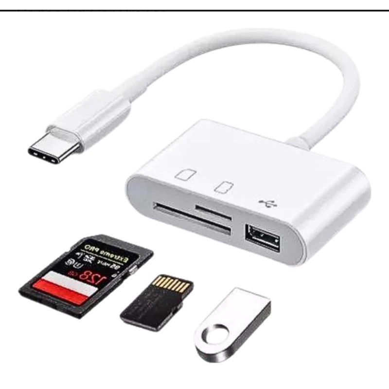 Adaptador Otg Conexão Usb Tipo-c E Leitor De Cartão Sd Cor Branco