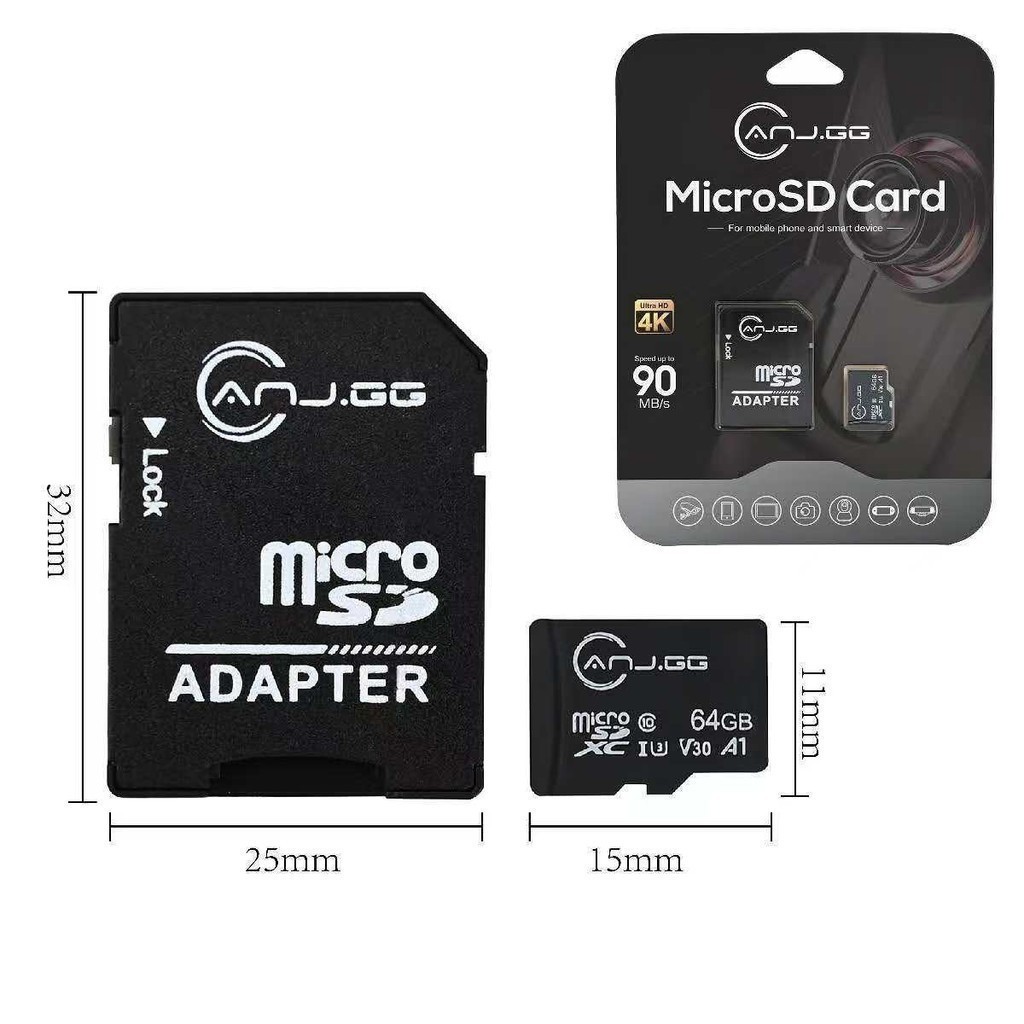 Cartão Micro SD 64GB UHS-I 90MB/s com Adaptador SD Suporte 4K Alta Velocidade para Celular Câmera Drone Nintendo Switch