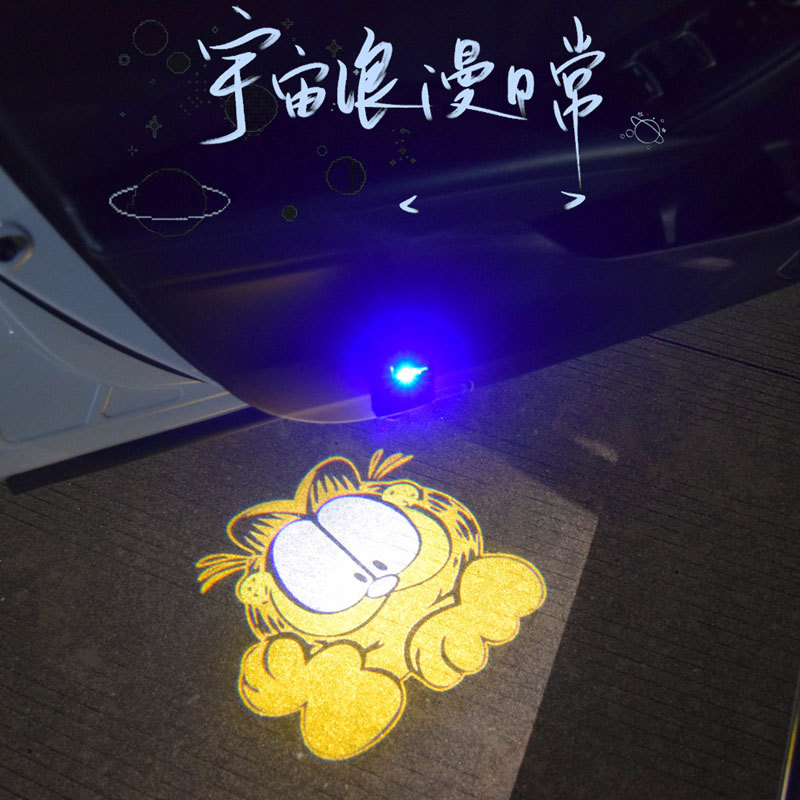 Garfield Garfield Car Goods Anime Cartoon Carregamento Sem Fio Luz de boas-vindas Projeção de porta de carro Luz ambient