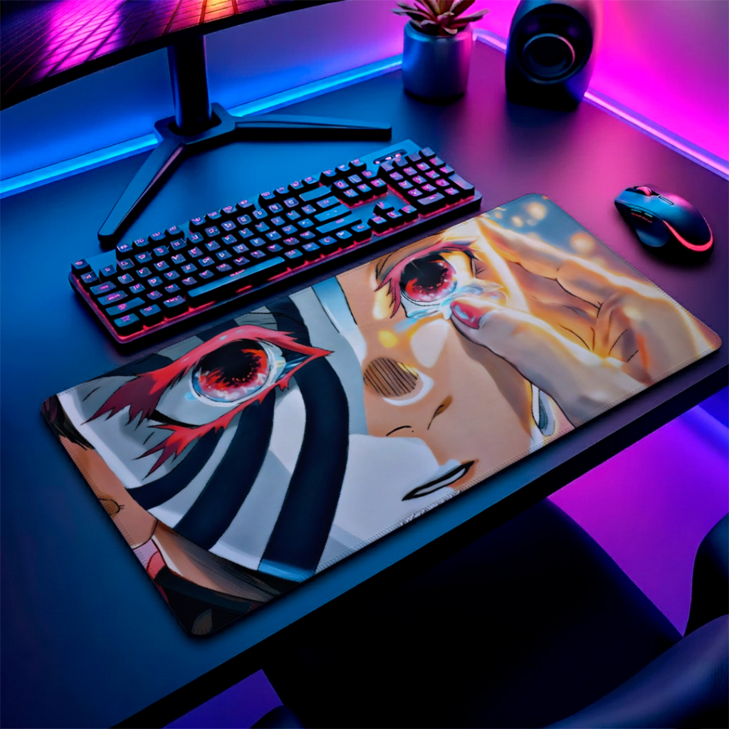 Mouse Pad Gamer Grande Estampa Anime Art Deskmat Antiderrapante Impermeável Borda Costurada Setup