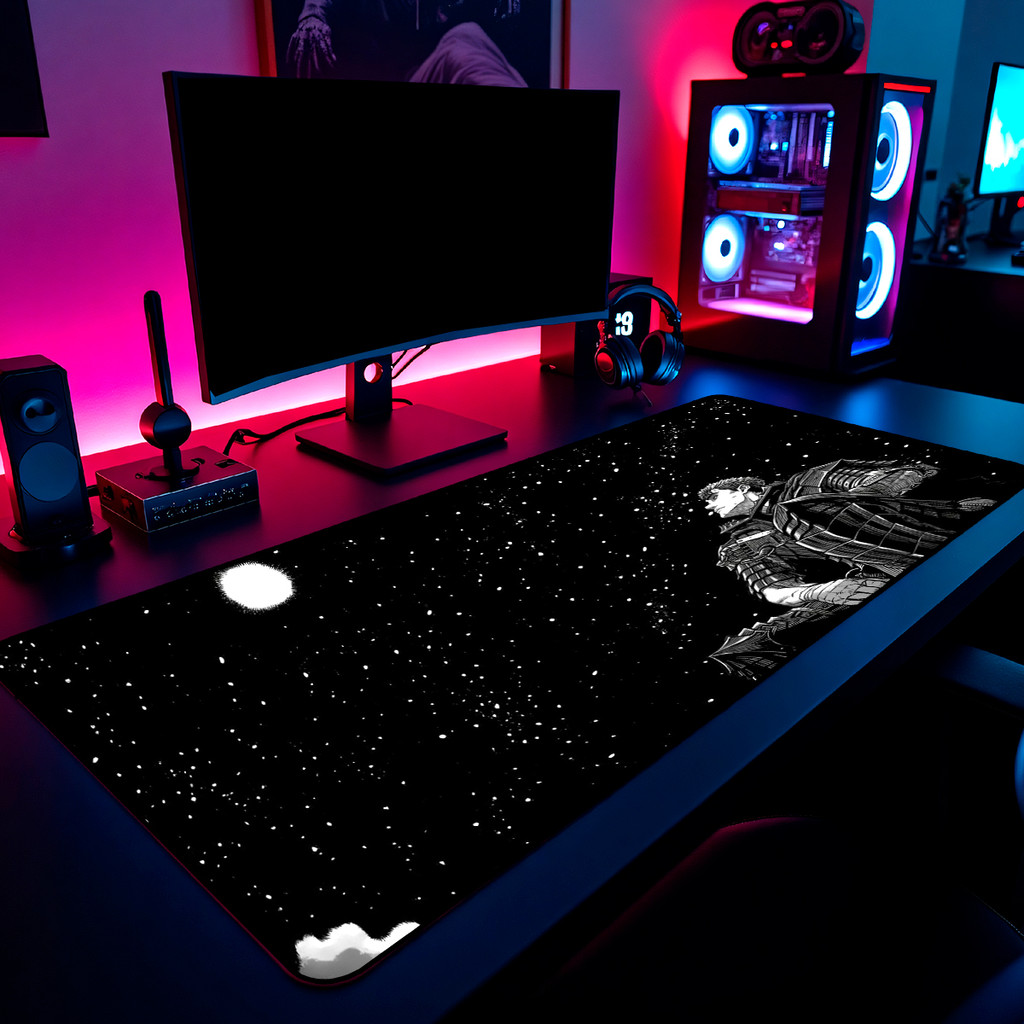 Mouse Pad Gamer Berserk Guts Estrelas Manga Art 65x30cm 80x40cm 90x50cm 120x60cm Borda Costurada