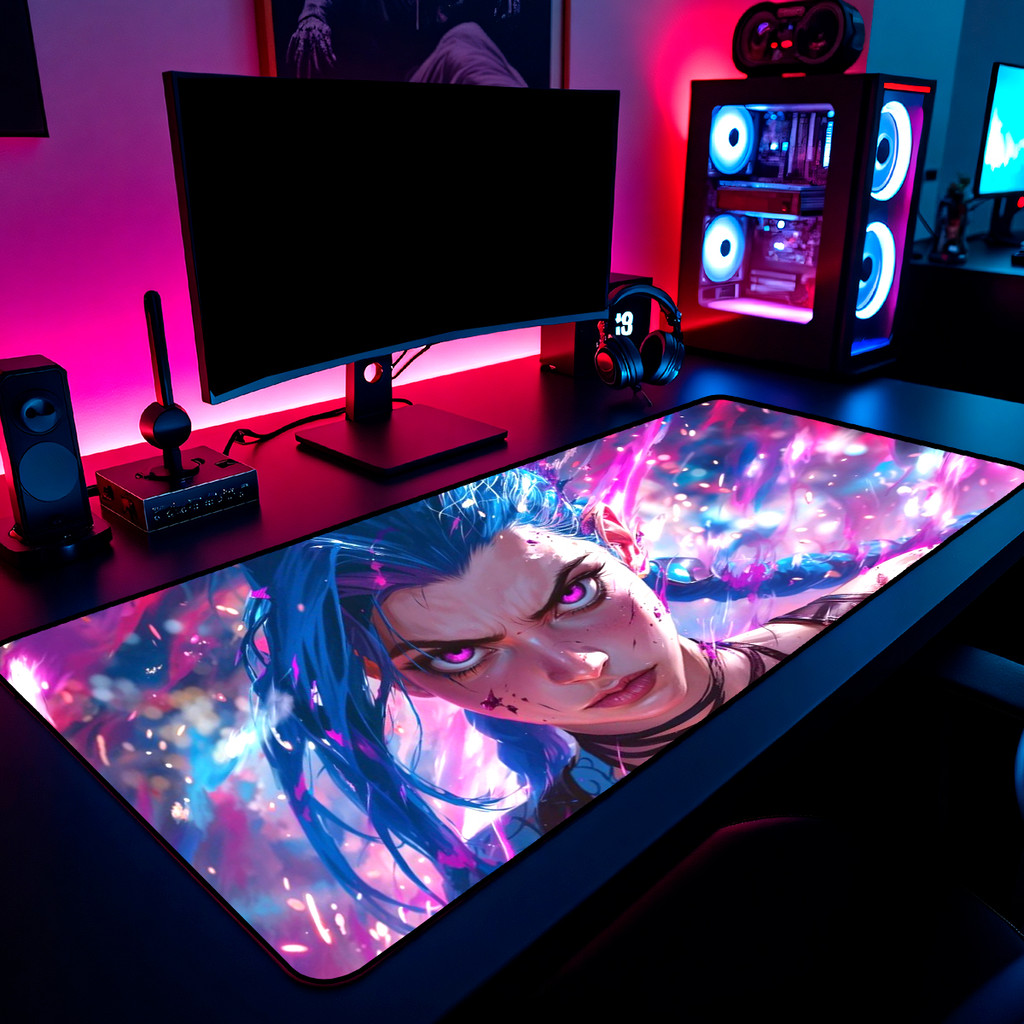 Mouse Pad Gamer Jinx Lol Blue Hair Art 65x30cm 80x40cm 90x50cm 120x60cm Borda Costurada