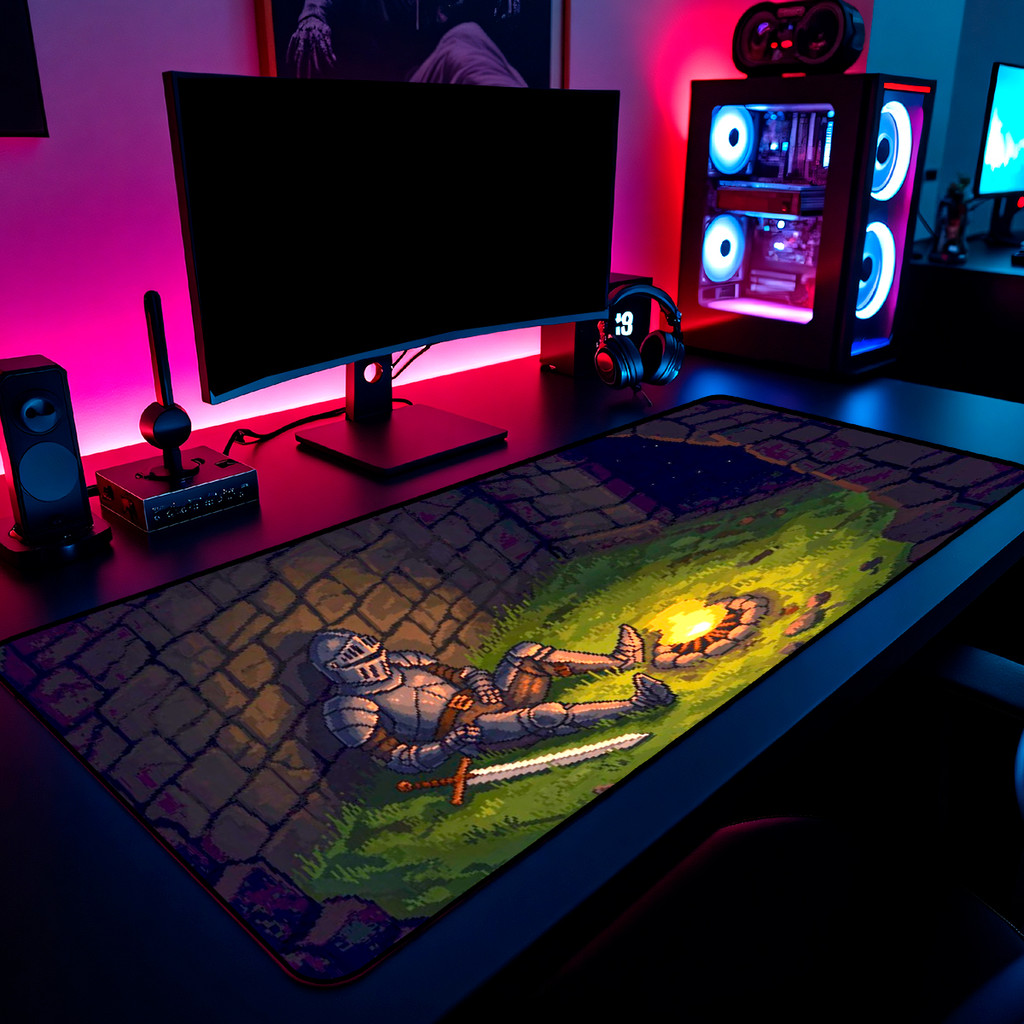 Mouse Pad Gamer Dark Souls Bonfire Pixel Art 65x30cm 80x40cm 90x50cm 120x60cm Borda Costurada
