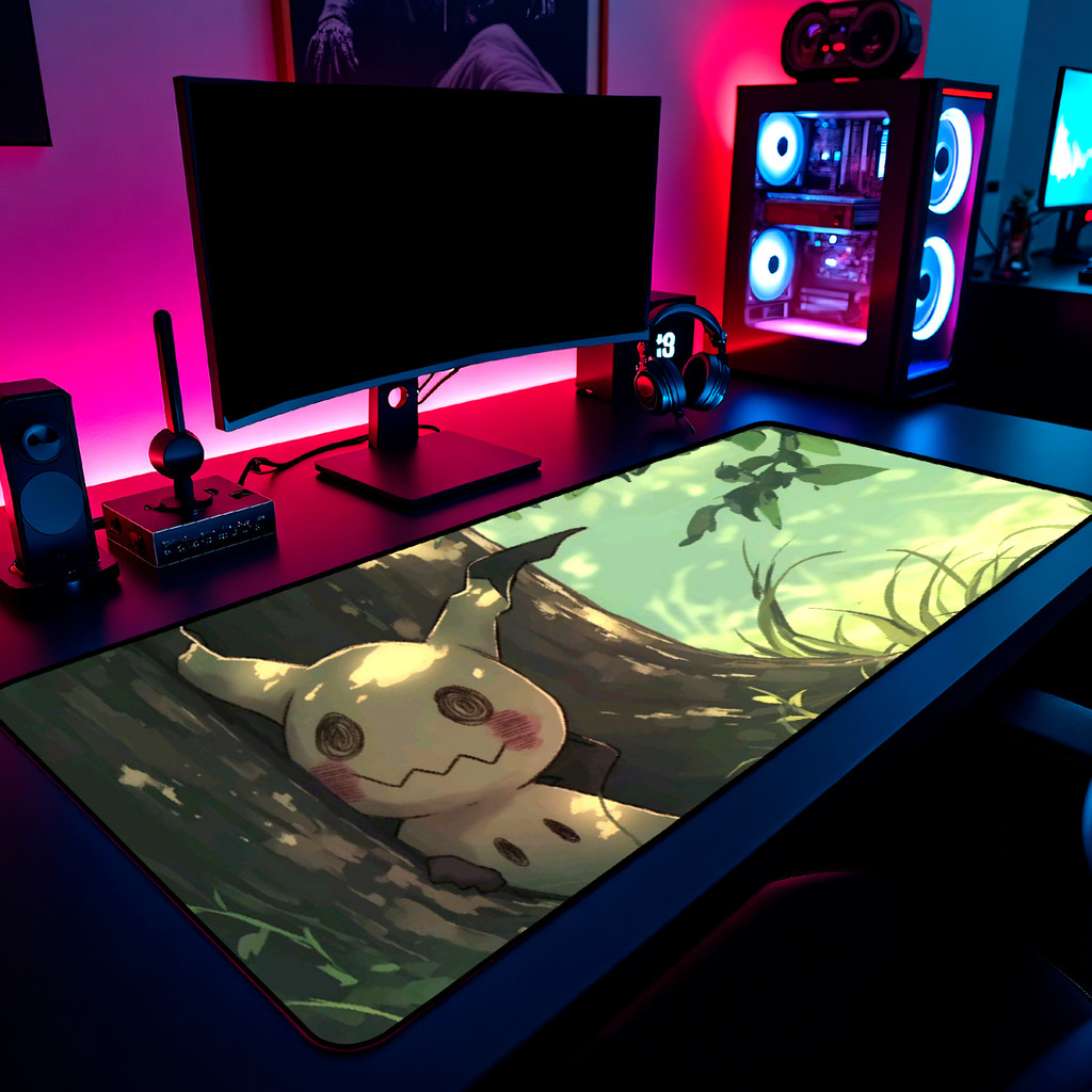 Mouse Pad Gamer Pokemon Mimikyu Art 65x30cm 80x40cm 90x50cm 120x60cm Borda Costurada