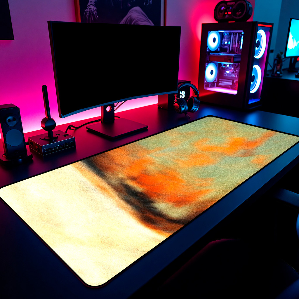 Mouse Pad Gamer Aquarela Abstrata Tons Quentes Art 65x30cm 80x40cm 90x50cm 120x60cm Borda Costurada