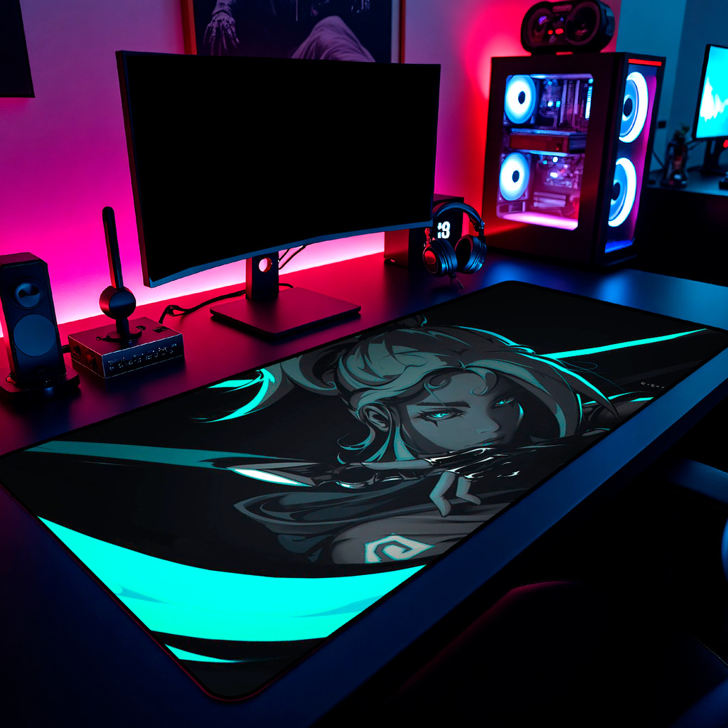 Mouse Pad Gamer Jett Valorant Art Blue Speed 65x30cm 80x40cm 90x50cm 120x60cm Borda Costurada