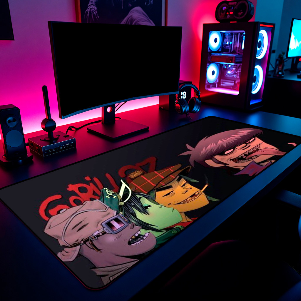 Mouse Pad Gamer Banda Gorillaz Art 65x30cm 80x40cm 90x50cm 120x60cm Borda Costurada