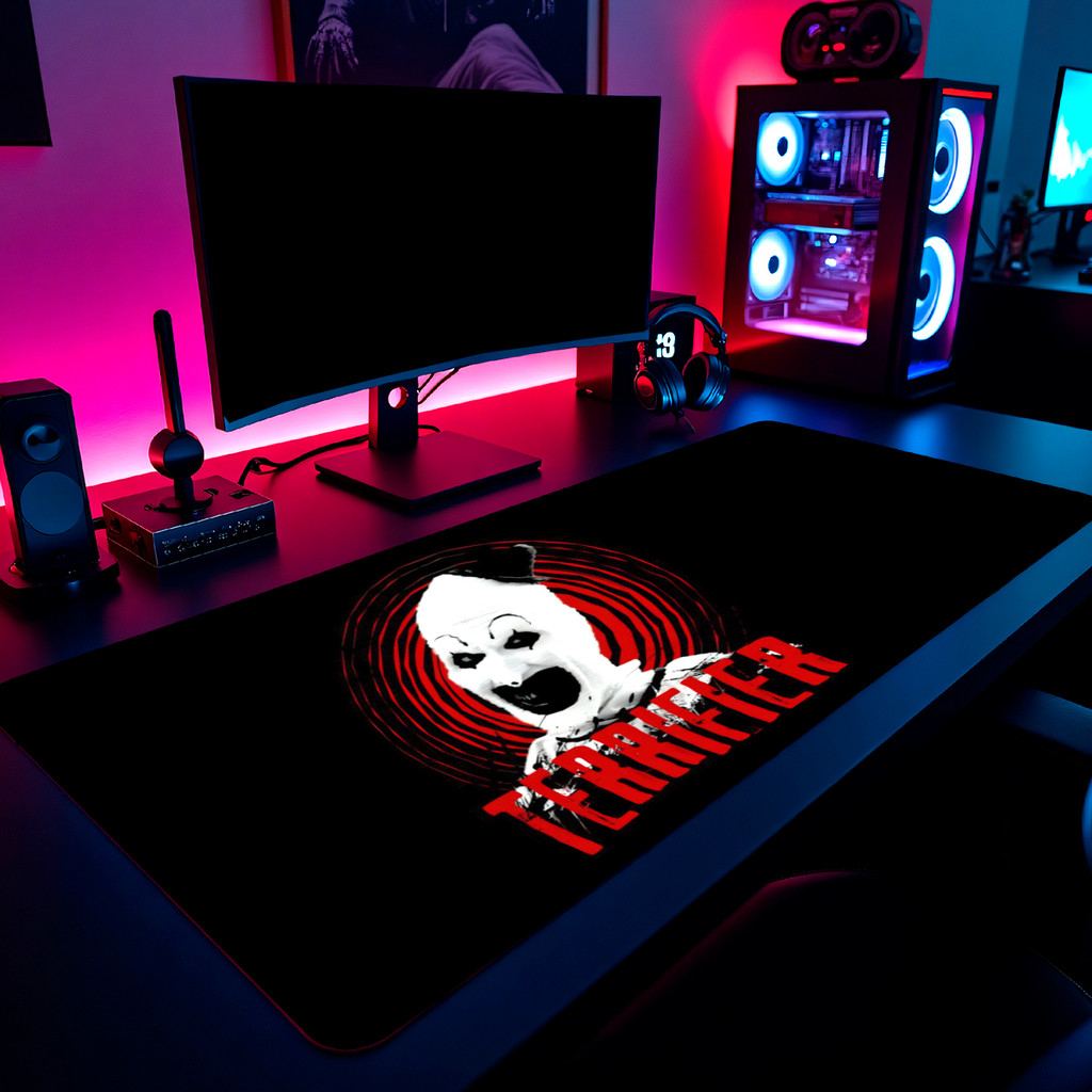 Mouse Pad Gamer Terrifier Art The Clown Terror 65x30cm 80x40cm 90x50cm 120x60cm Borda Costurada