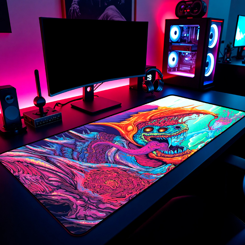 Mouse Pad Gamer Hyper Beast Art Ilustração 65x30cm 80x40cm 90x50cm 120x60cm Borda Costurada
