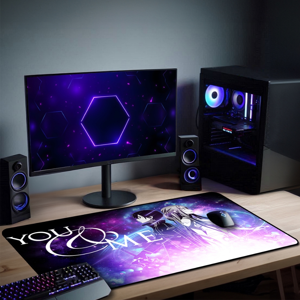 Mouse Pad  Swor Art Onlin  Gamer Antiderrapante Grande 70x35 80x35 90x40 90x50 cm Borda Costurada