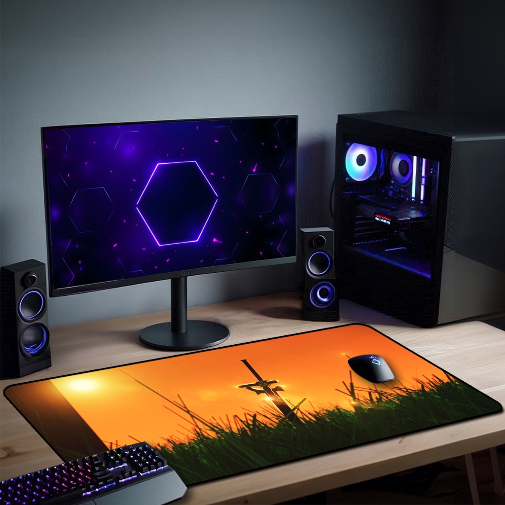 Mouse Pad  Swor Art Onlin  Gamer Antiderrapante Grande 70x35 80x35 90x40 90x50 cm Borda Costurada
