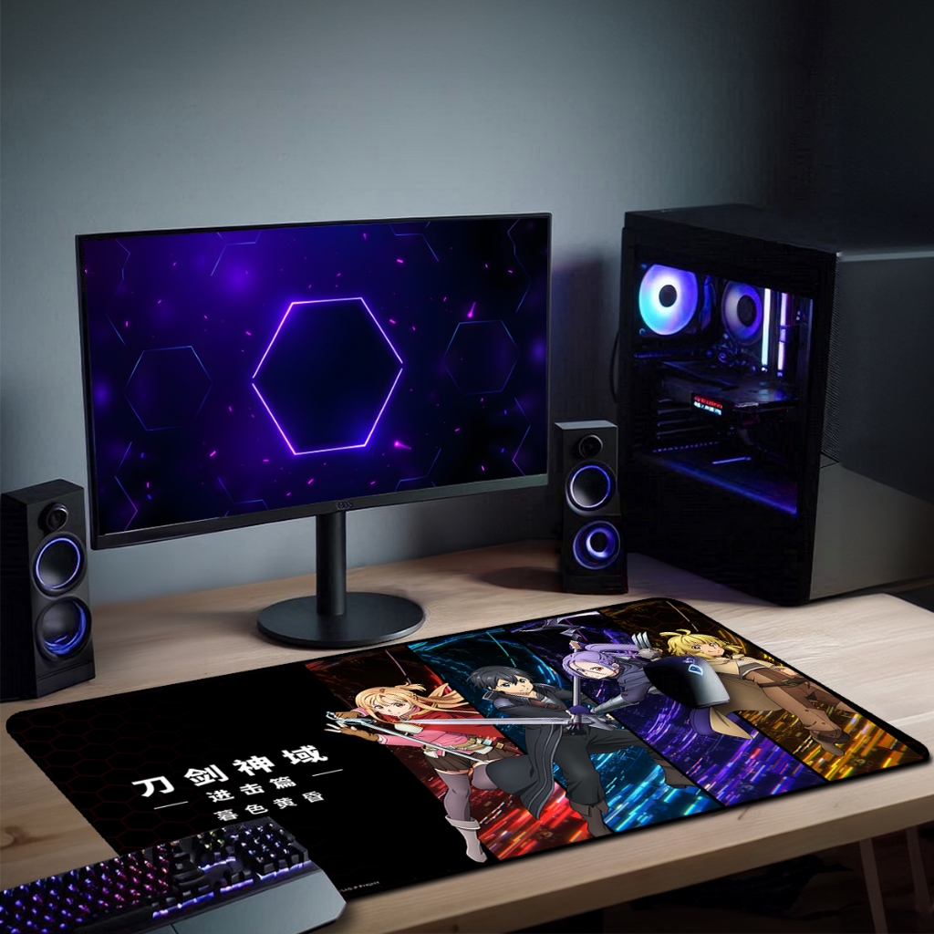 Mouse Pad  Swor Art Onlin  Gamer Antiderrapante Grande 70x35 80x35 90x40 90x50 cm Borda Costurada