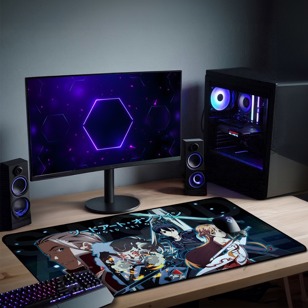 Mouse Pad   Swor Art Onlin Gamer Antiderrapante Grande 70x35 80x35 90x40 90x50 cm Borda Costurada