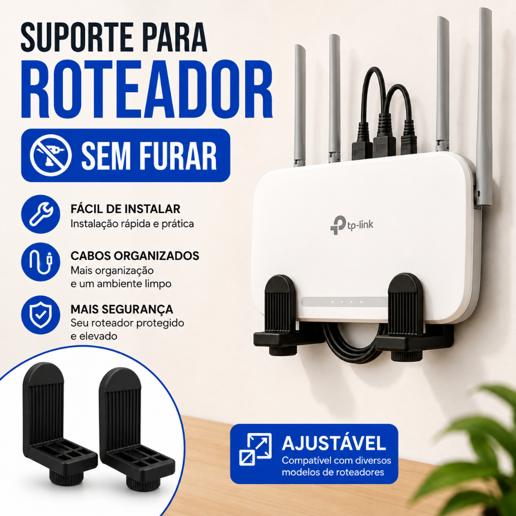 Suporte Parede Vertical Compativel Roteador Modem Ajustavel Preto