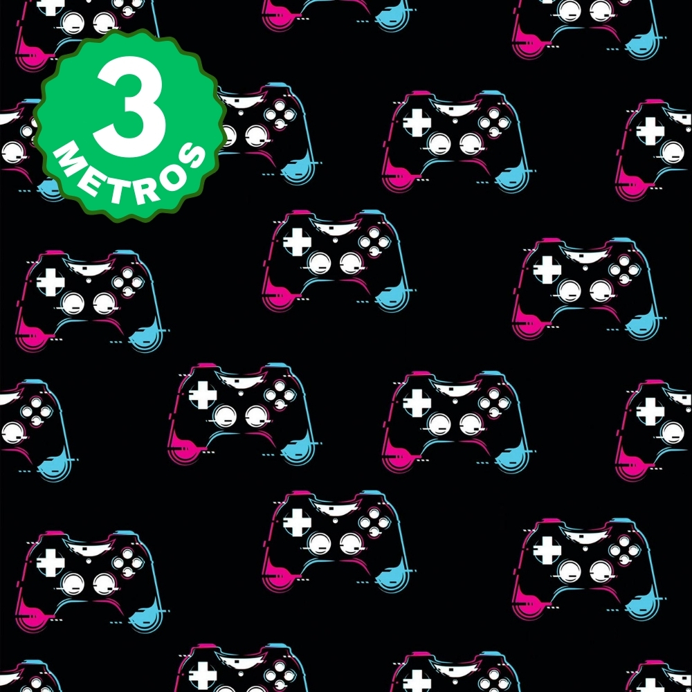 Papel de Parede Adesivo Controle Ps4 Play Black Quarto Infantil Colorido Gamer Lavável 3 Metros