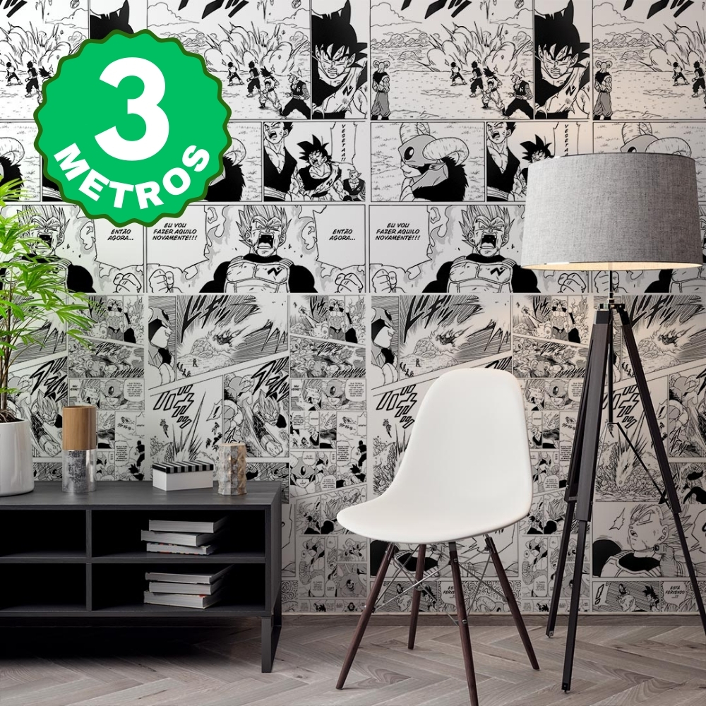 Papel De Parede Dragol Ball Adesivo Quadrinhos Preto e Branco Gamer Adesivo Lavável