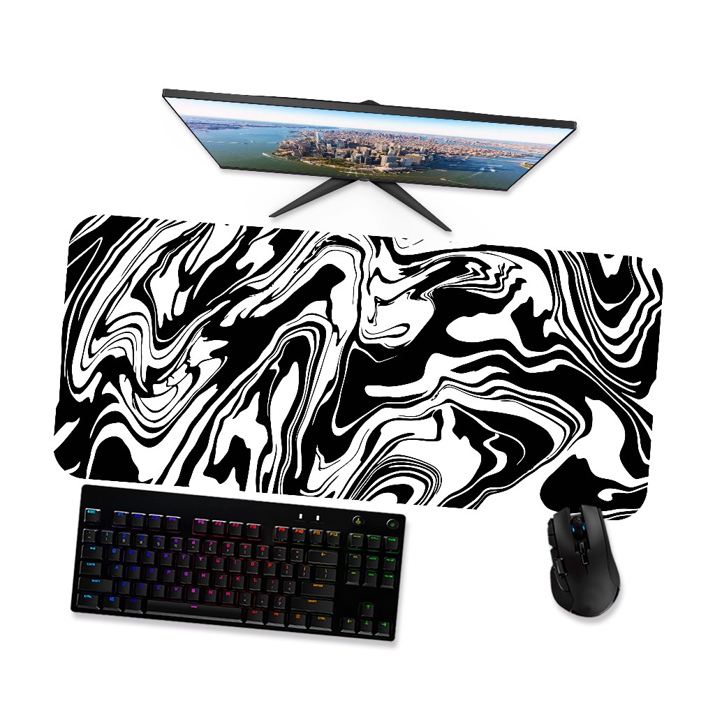 Mouse Pad Gamer Grande  Abstrato Preto e Branco 1  90x40 80x40 60x40 70x30 45x40