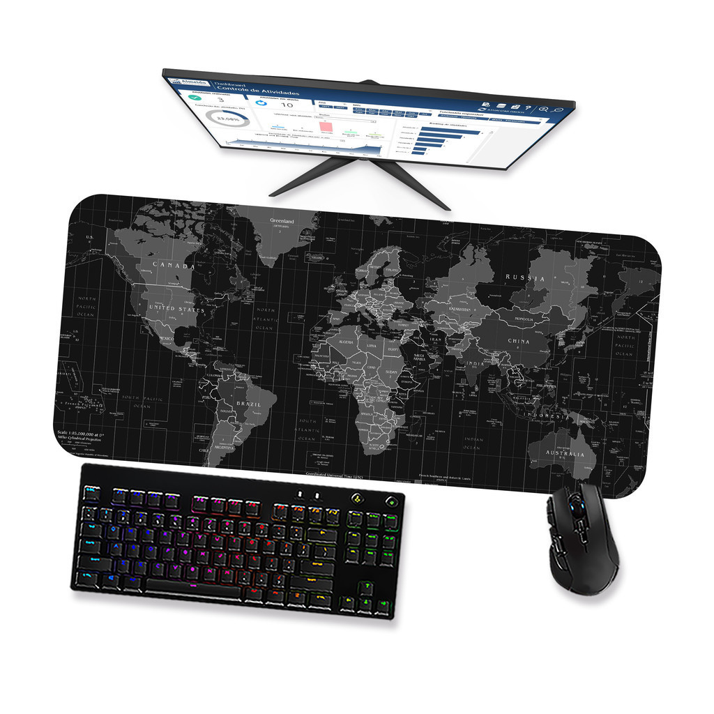 Mouse Pad Gamer Grande  Mapa Mundi Preto Black 1  90x40 80x40 60x40 70x30 45x40
