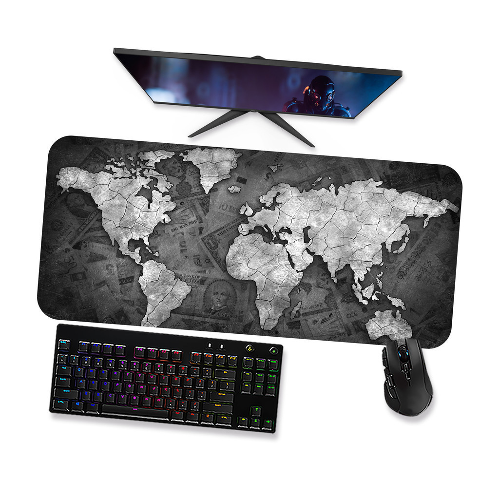 Mouse Pad Gamer Grande Mapa mundi Dinheiro Black 1 90x40 80x40 60x40 70x30 45x40