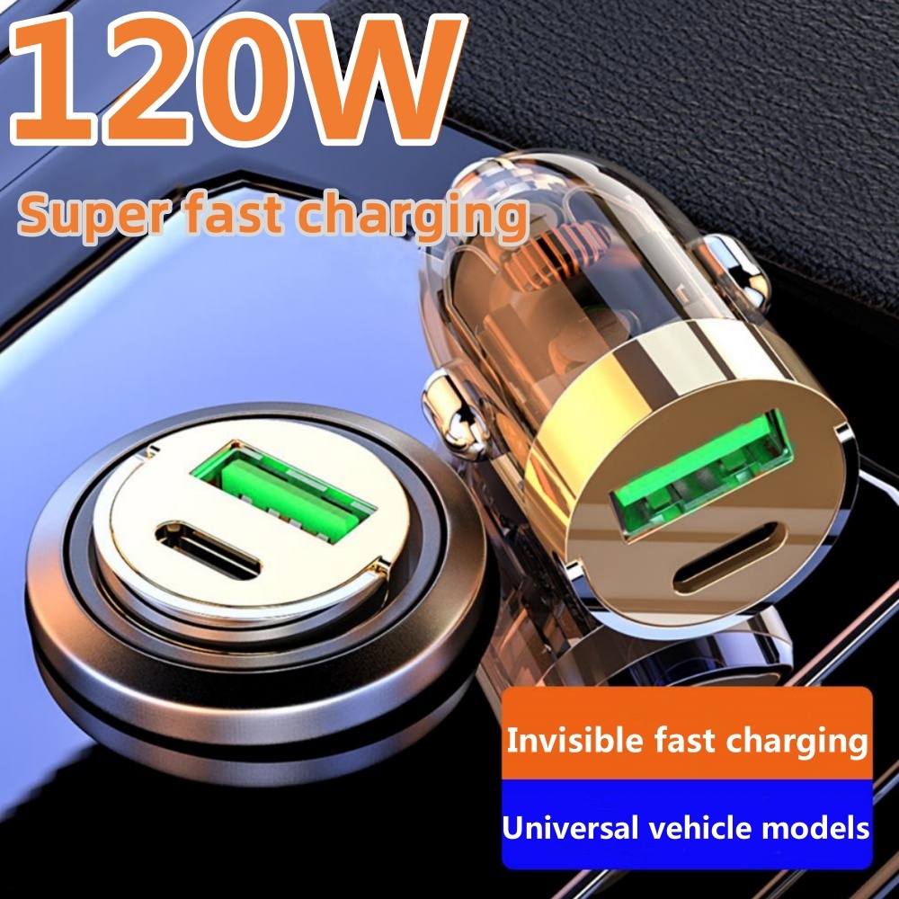 120W USB + Tipo C Carregador De Carro PD20W Mini Pull Ring Adaptadores De Telefone Para Celular E Tablets