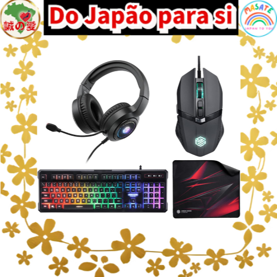 Combo Gamer Profissional Green House - Kit Completo 4 em 1 com Teclado Mecânico, Mouse 7 Botões, Headset Gamer e Mousepa