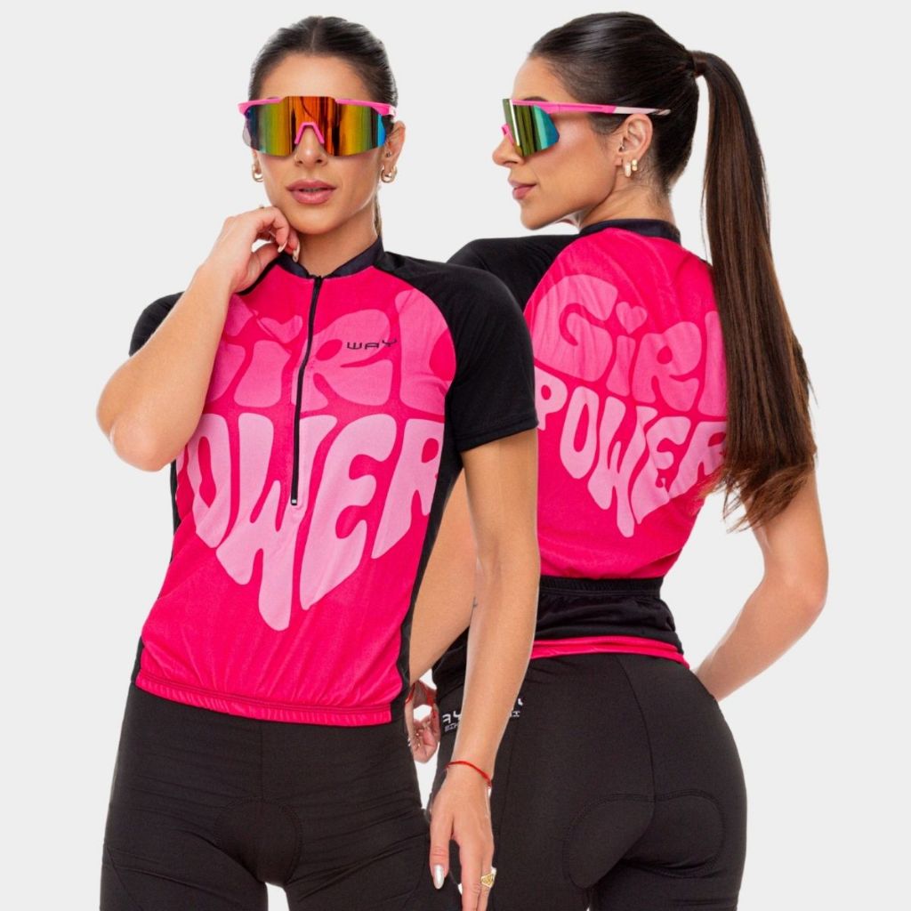 Camisa Camiseta Roupa Mulher Girl Power MTB Alta Qualidade Manga Curta Proteção Bike Ciclismo Bolsos