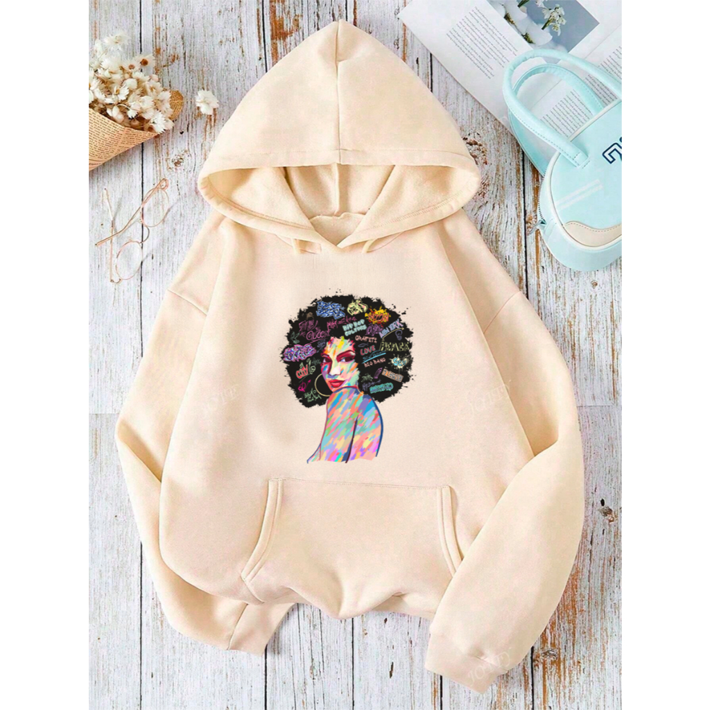 Blusa Moletom Feminino Casaco Flanelado Blusa de Frio Capuz Bolso Canguru Black Power