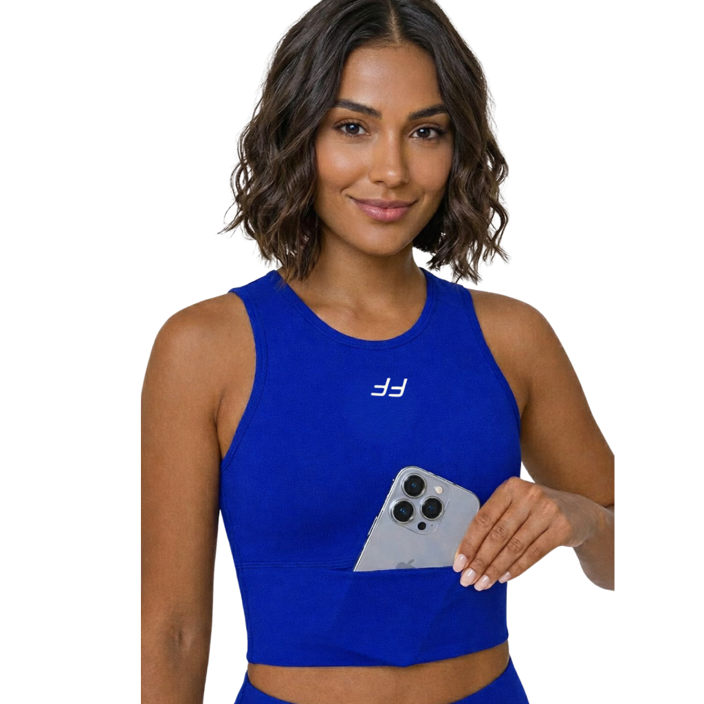 Top Cropped Feminino Treino Com Bolso Suplex Power Alta Compressão Para Corrida