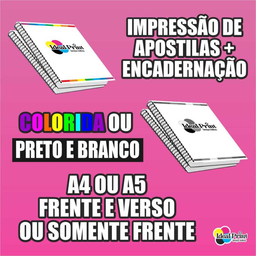 Impressão de Apostila até 450 páginas Frente e Verso A4 ou A5 Color ou Preto e branco e Encadernação