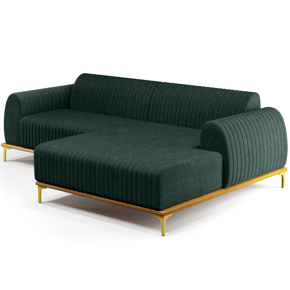 Sofá 4 Lugares com Chaise Direito Sala de Estar Molino 255cm D02 Linho Verde Musgo C117 - Lyam Decor