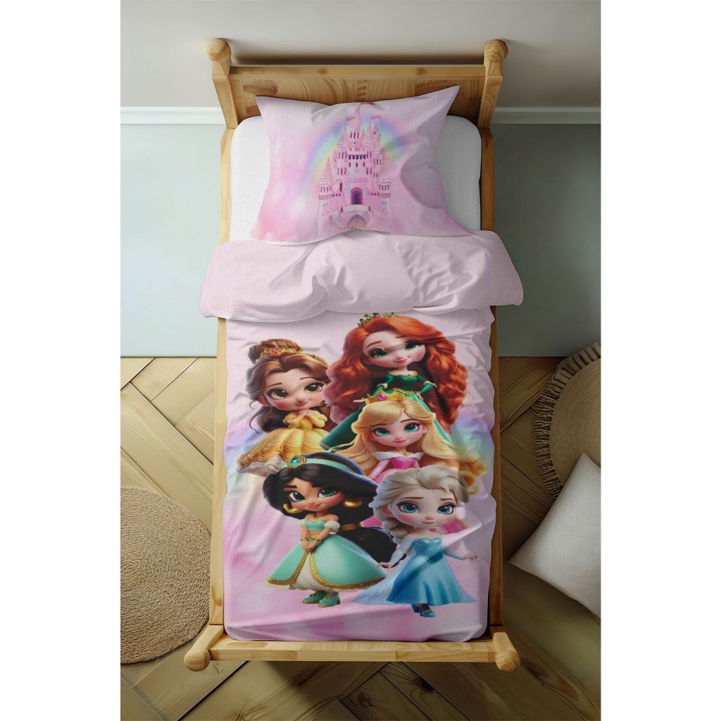 Lençol Sem elástico Solteiro + Fronha tema As Princesas Disney